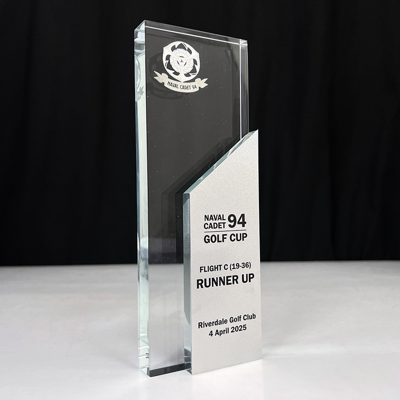 Personalized Rectangle Shape Crystal Trophy Awards With Gold Silver Metal Plat MH-NJ0610