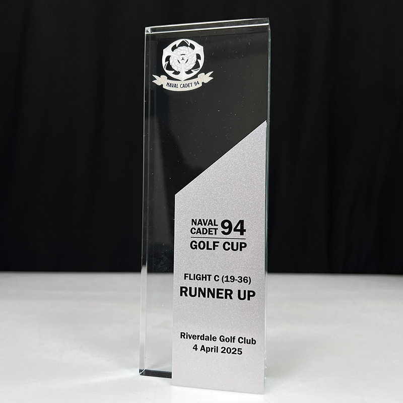 Personalized Rectangle Shape Crystal Trophy Awards With Gold Silver Metal Plat MH-NJ0610