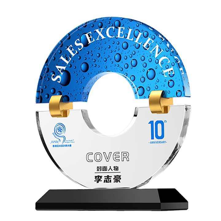 Small Bridge Crystal New Design Custom logo Round Shape K9 Crystal Glass Trophy Award for Company Events Employee Recognition