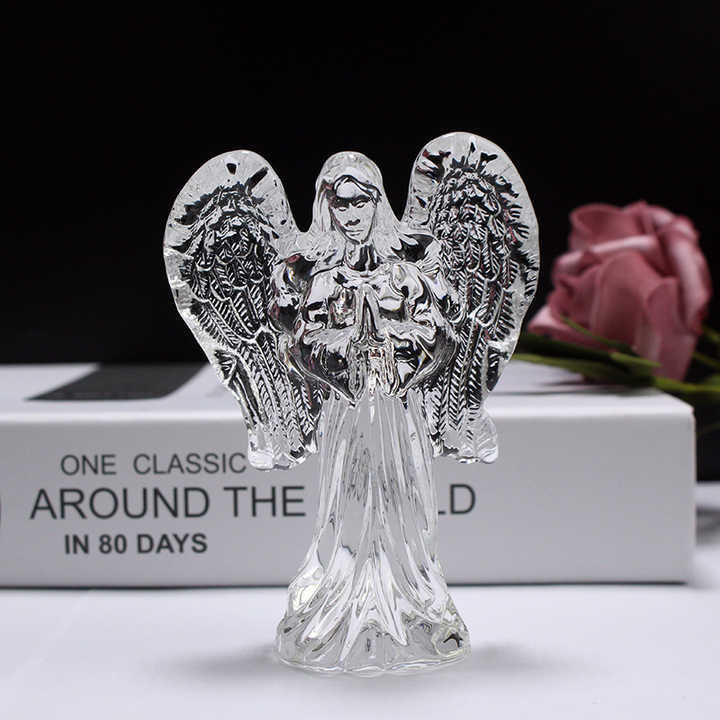 Folk Art Crystal Standing Angel Statue with Lamp for Church Christening Gifts