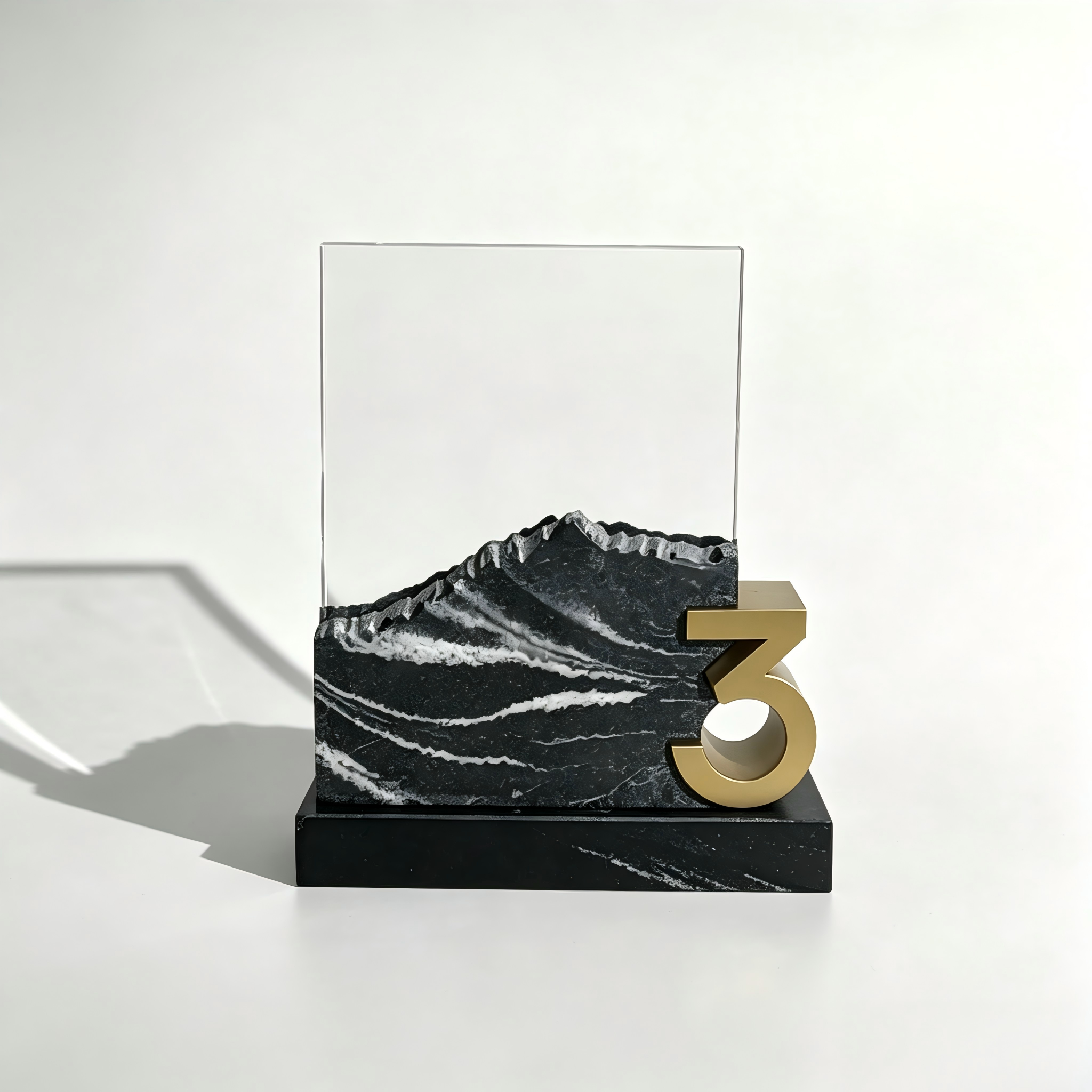 Mountain Shape Black Crystal Eco-friendly Engraved Trophy Custom 3D Number Years Service Award Plaque Sports Souvenir