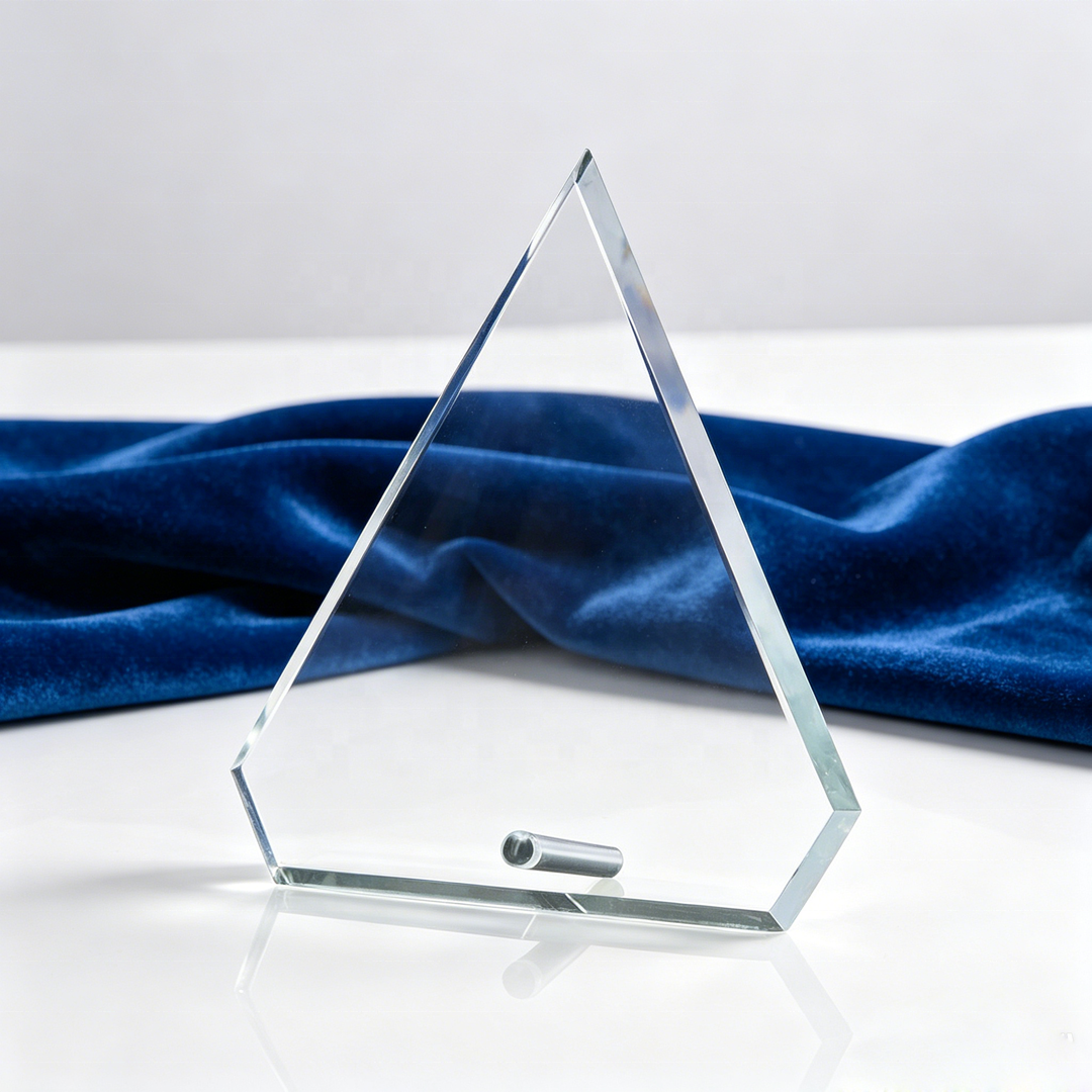 Souvenir Medal Presentation Clear Blue Glass Award Plaque Crystal Trophy Prize Giving With Metal Stand