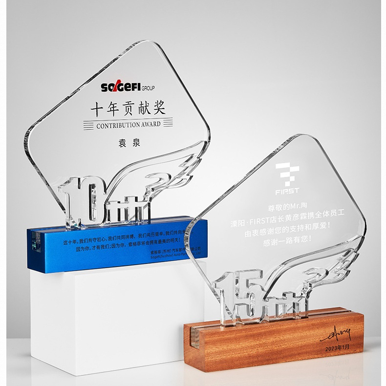 2025 Hot Marketing Customized 10th Anniversary Souvenir Celebration Digital LOGO Modeling Medal Wholesale Crystal Trophy