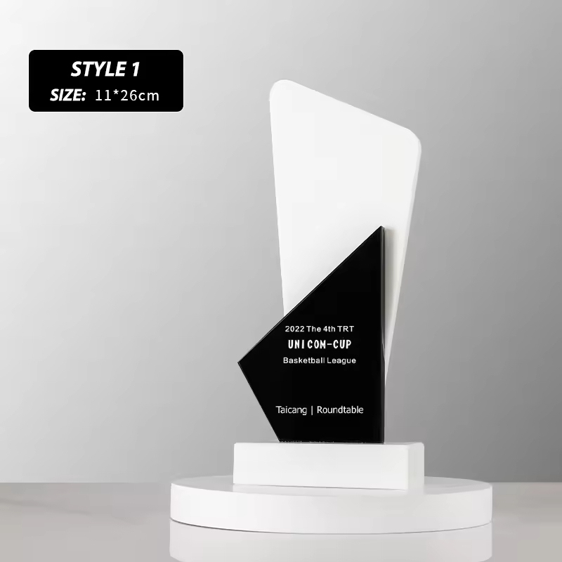 HBL Promotional UV Printing Marble White Jade Crystal Crafts Trophies and Medals with Base for Business Gift
