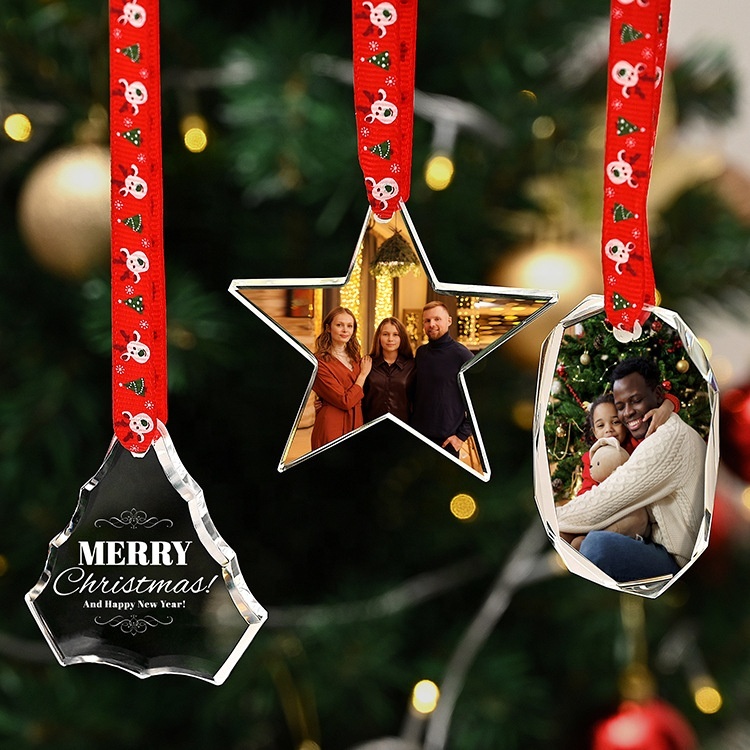 Honor of Crystal Crystal Christmas Tree Hanging Ornaments Glass Pendants Sublimation Blank Crystal Glass Christmas Ornaments