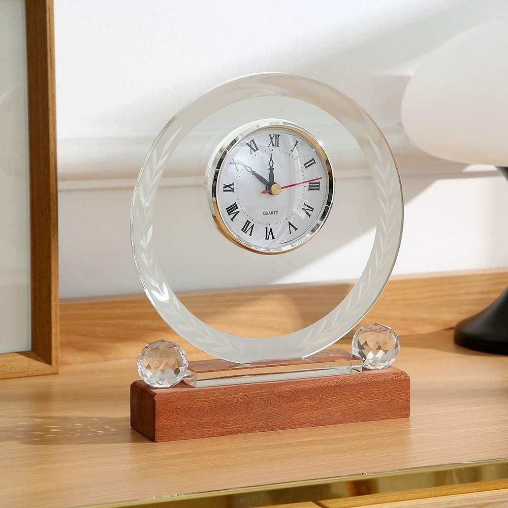 HBL K9 Clear Blank Crystal Glass Cube Round Wedding DIY Circular Wedding Crystal Clock Home Decorations