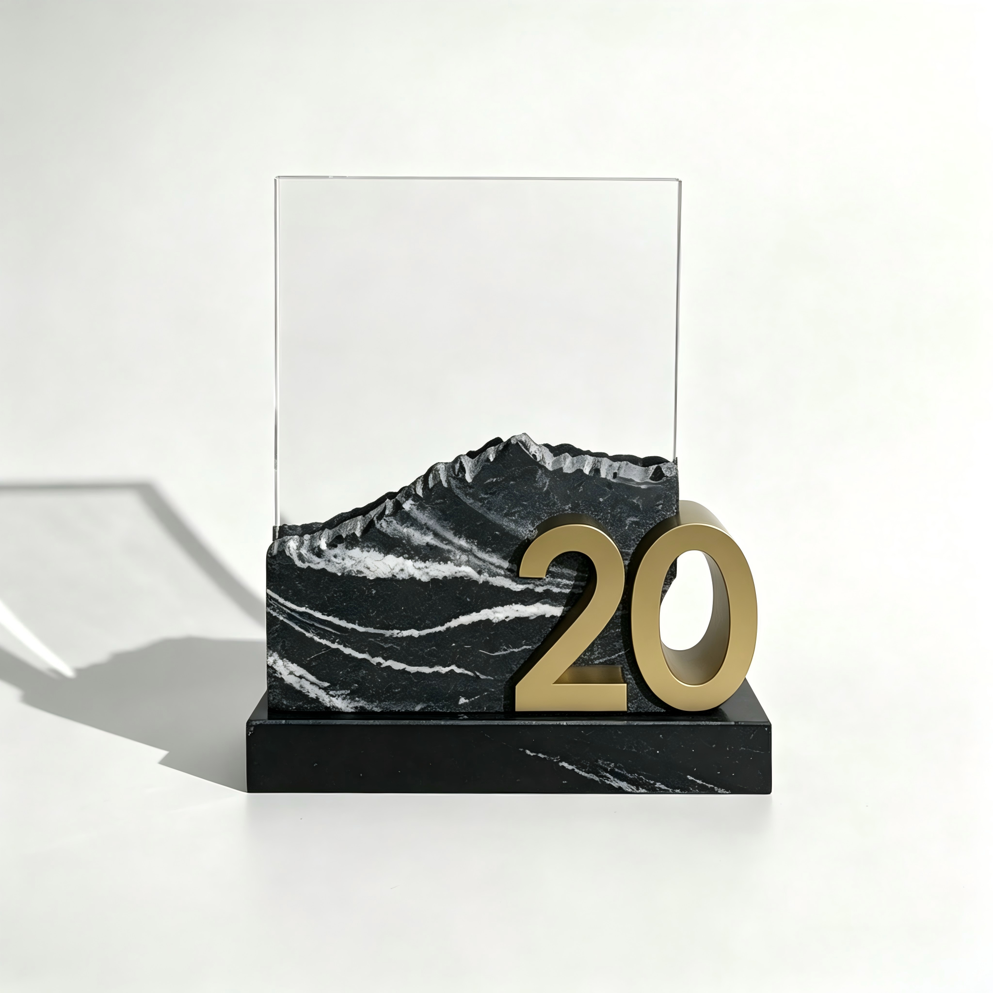 Mountain Shape Black Crystal Eco-friendly Engraved Trophy Custom 3D Number Years Service Award Plaque Sports Souvenir