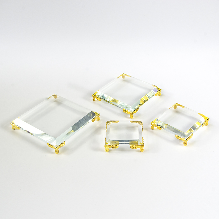 Wholesale Crystal Square Glass Base High Quality Crystal Lamp Holder with Metal for Decoration USB Charging Crystal Decorations