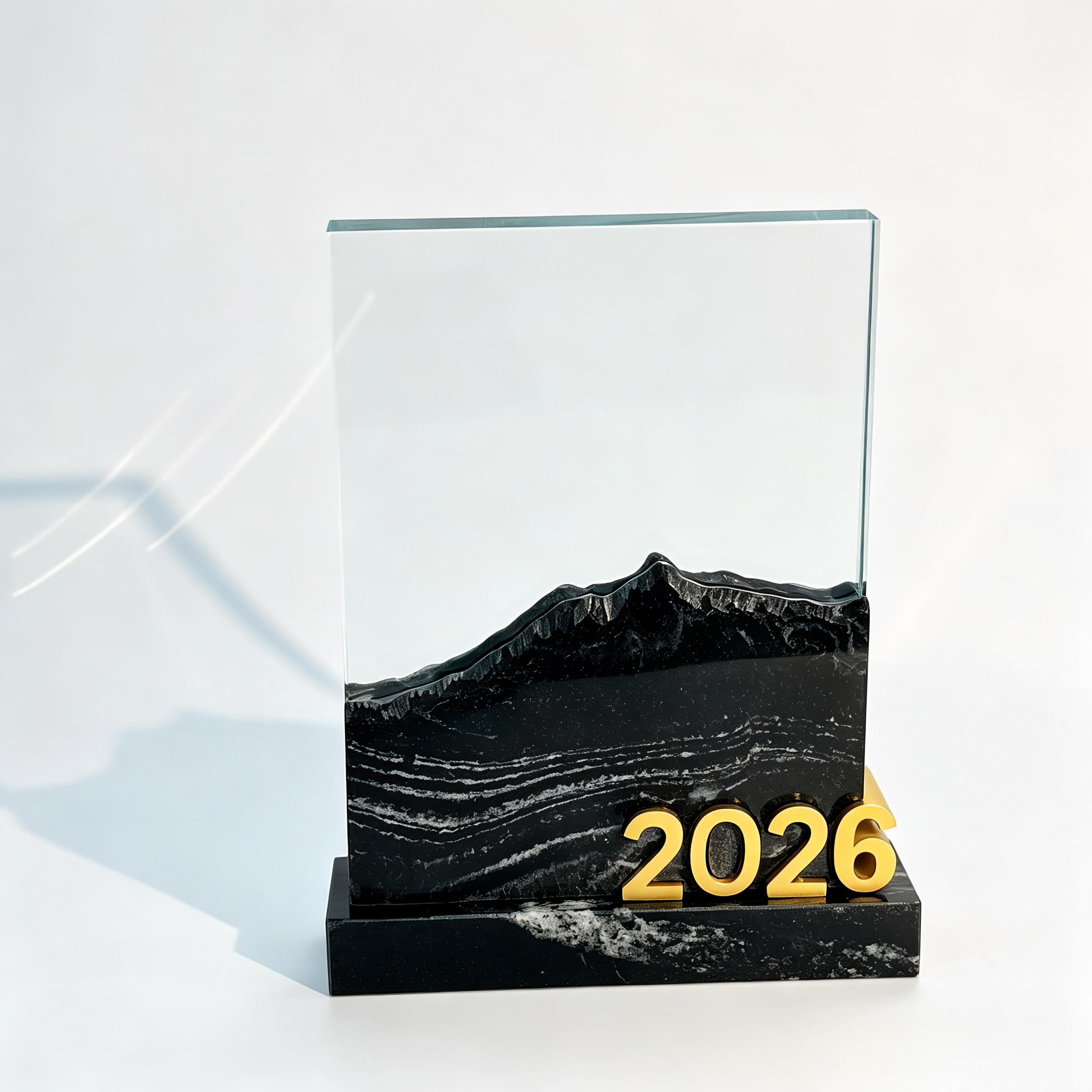 Mountain Shape Black Crystal Eco-friendly Engraved Trophy Custom 3D Number Years Service Award Plaque Sports Souvenir