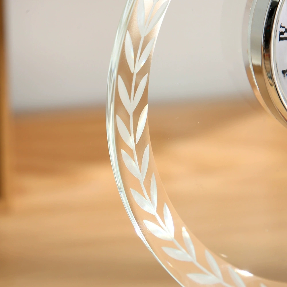 HBL K9 Clear Blank Crystal Glass Cube Round Wedding DIY Circular Wedding Crystal Clock Home Decorations