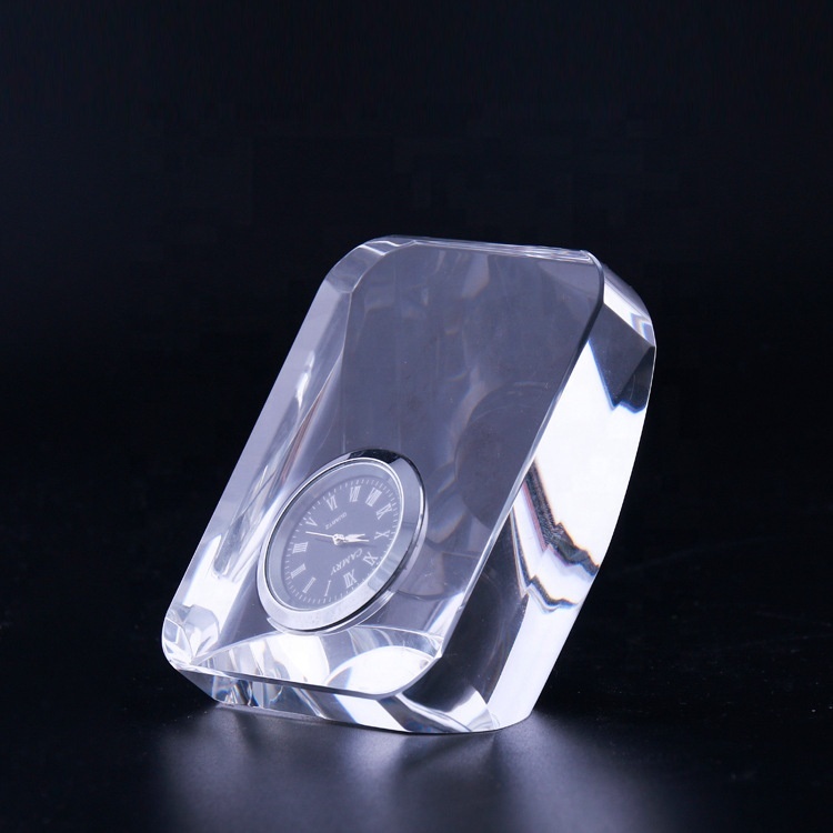 High Quality Customized Wedding Favor Office Desk Table Decoration K9 Crystal Clock for Souvenirs Business Gifts