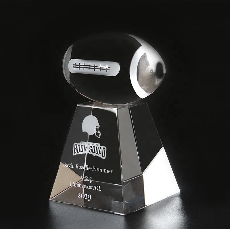 Custom Engraved K9 Crystal American Football Trophy Award