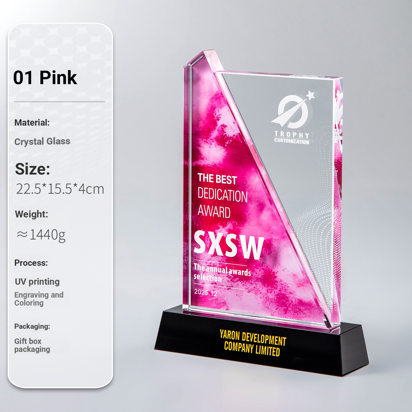 Business Custom Colorful Glass Trophy and Awards Modern High-End Colorful Printed Laser Engraved Crystal Trophy