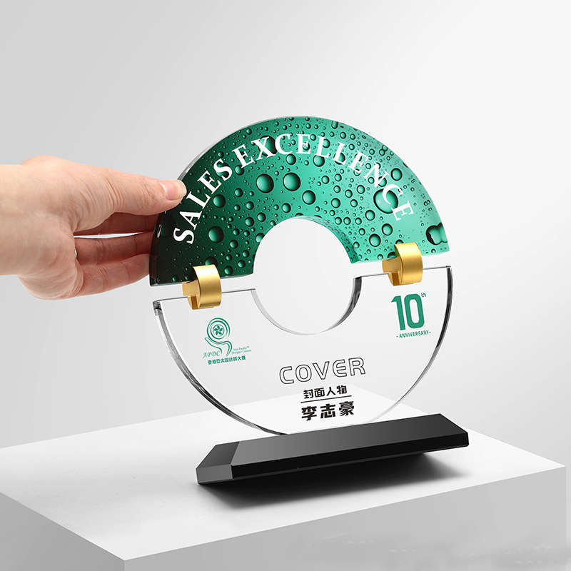 Small Bridge Crystal New Design Custom logo Round Shape K9 Crystal Glass Trophy Award for Company Events Employee Recognition