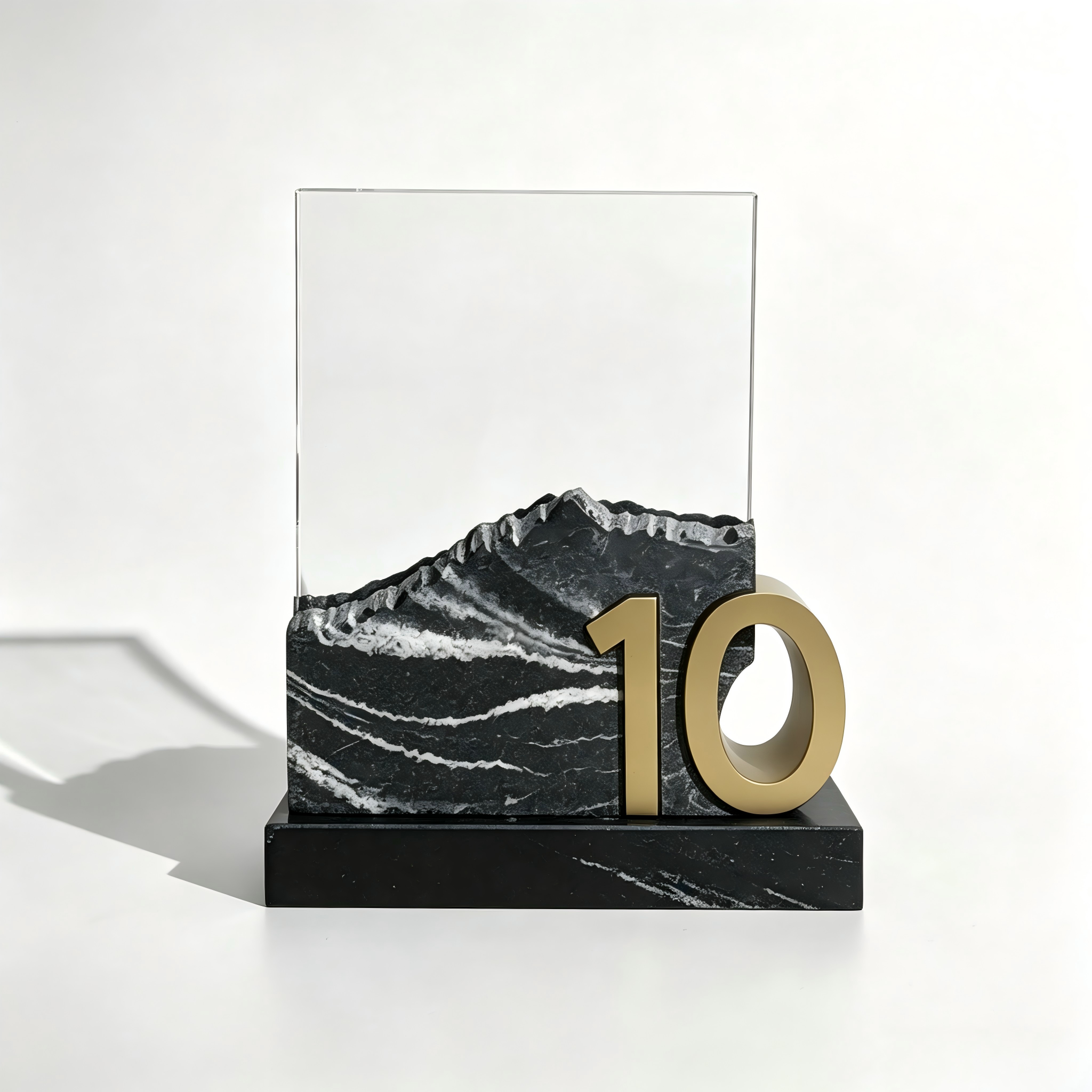 Mountain Shape Black Crystal Eco-friendly Engraved Trophy Custom 3D Number Years Service Award Plaque Sports Souvenir