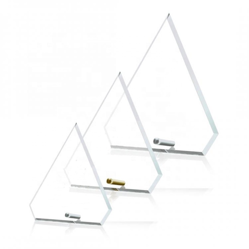 Souvenir Medal Presentation Clear Blue Glass Award Plaque Crystal Trophy Prize Giving With Metal Stand