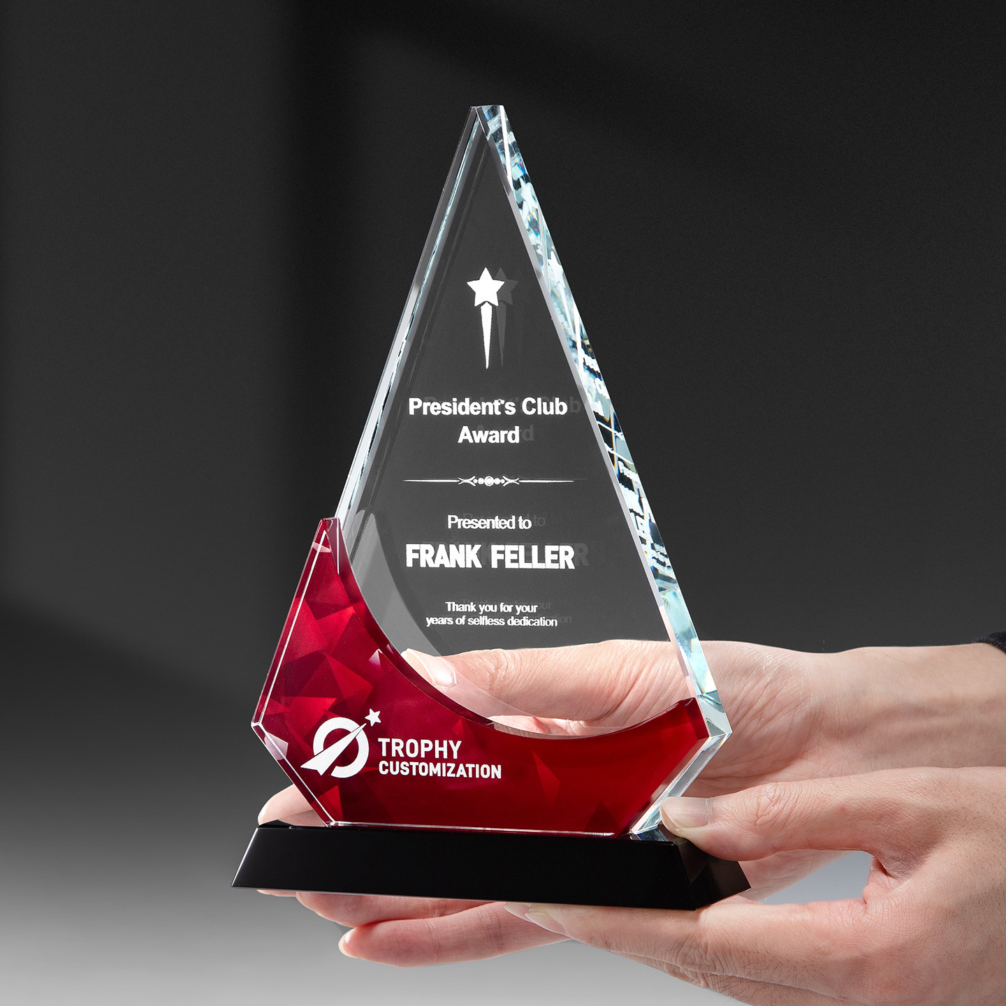 HBL Wholesale Triangle Shape Blank Crystal Glass Trophy Award Custom 3d Logo Trophies Medals Plaques With Black Base