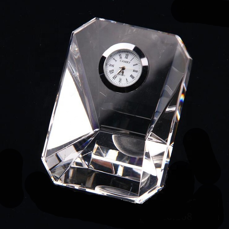High Quality Customized Wedding Favor Office Desk Table Decoration K9 Crystal Clock for Souvenirs Business Gifts