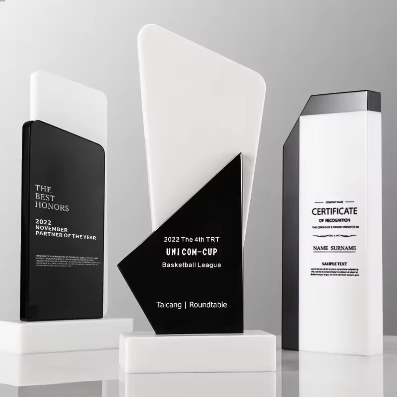 HBL Promotional UV Printing Marble White Jade Crystal Crafts Trophies and Medals with Base for Business Gift
