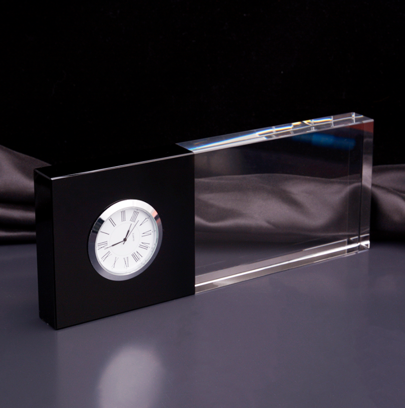 Honor of Crystal Wholesale Hand Crafted Personalized Blank Clear Glass Cube K9 Crystal Desk Clock for Souvenir Gift