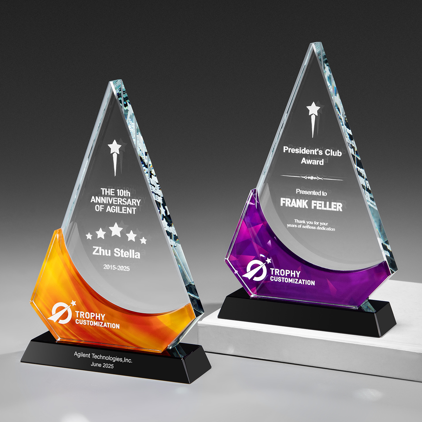 HBL Wholesale Triangle Shape Blank Crystal Glass Trophy Award Custom 3d Logo Trophies Medals Plaques With Black Base