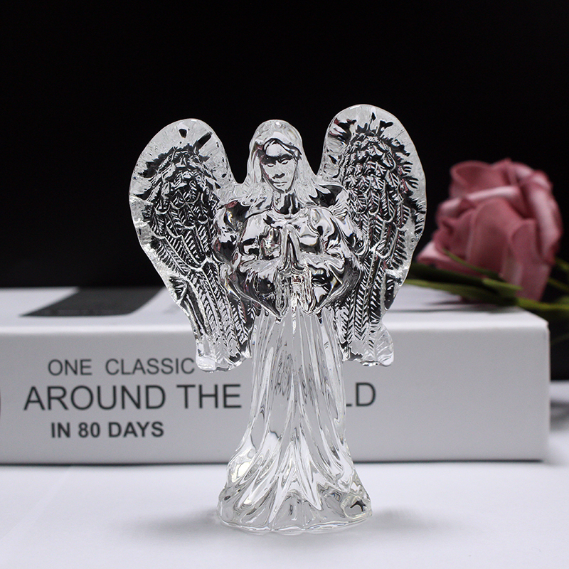 Folk Art Crystal Standing Angel Statue with Lamp for Church Christening Gifts