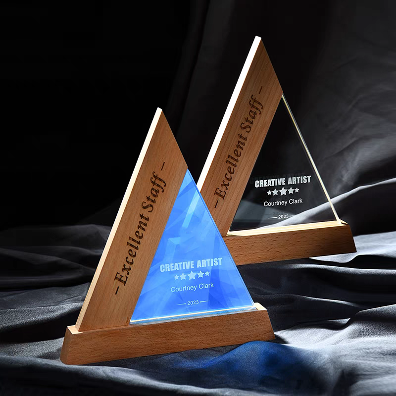 JN Business Wooden Trophy Sublimation Triangle Shape Engraved Uv Printing Wooden Award Trophy Wooden Shield Award