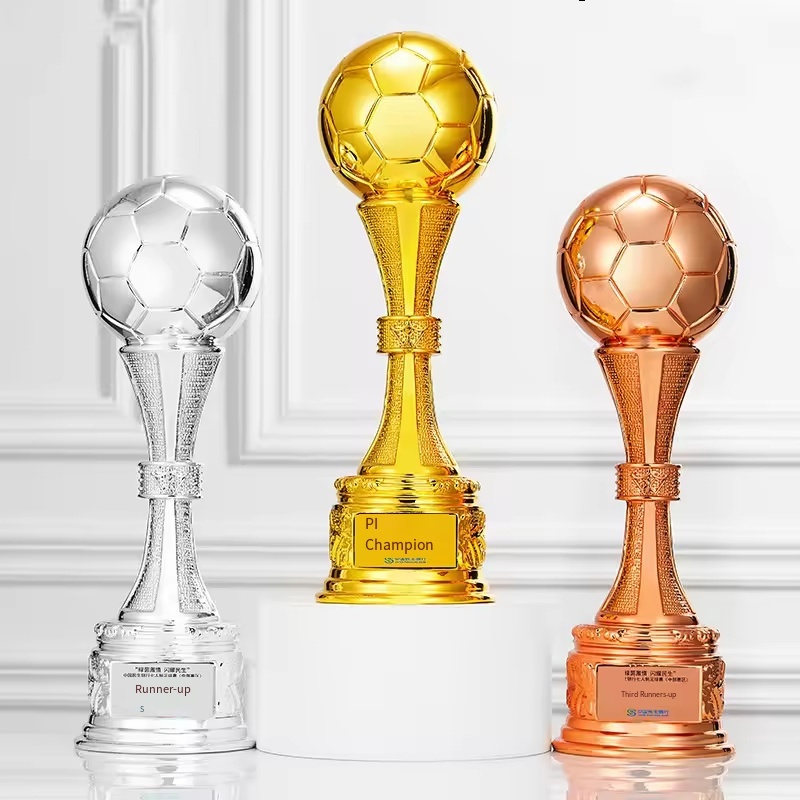 Custom Free Basketball Sports Competition Champion Football Gold Ball Trophy Awards Resin Crystal Golden Ball Soccer Cup