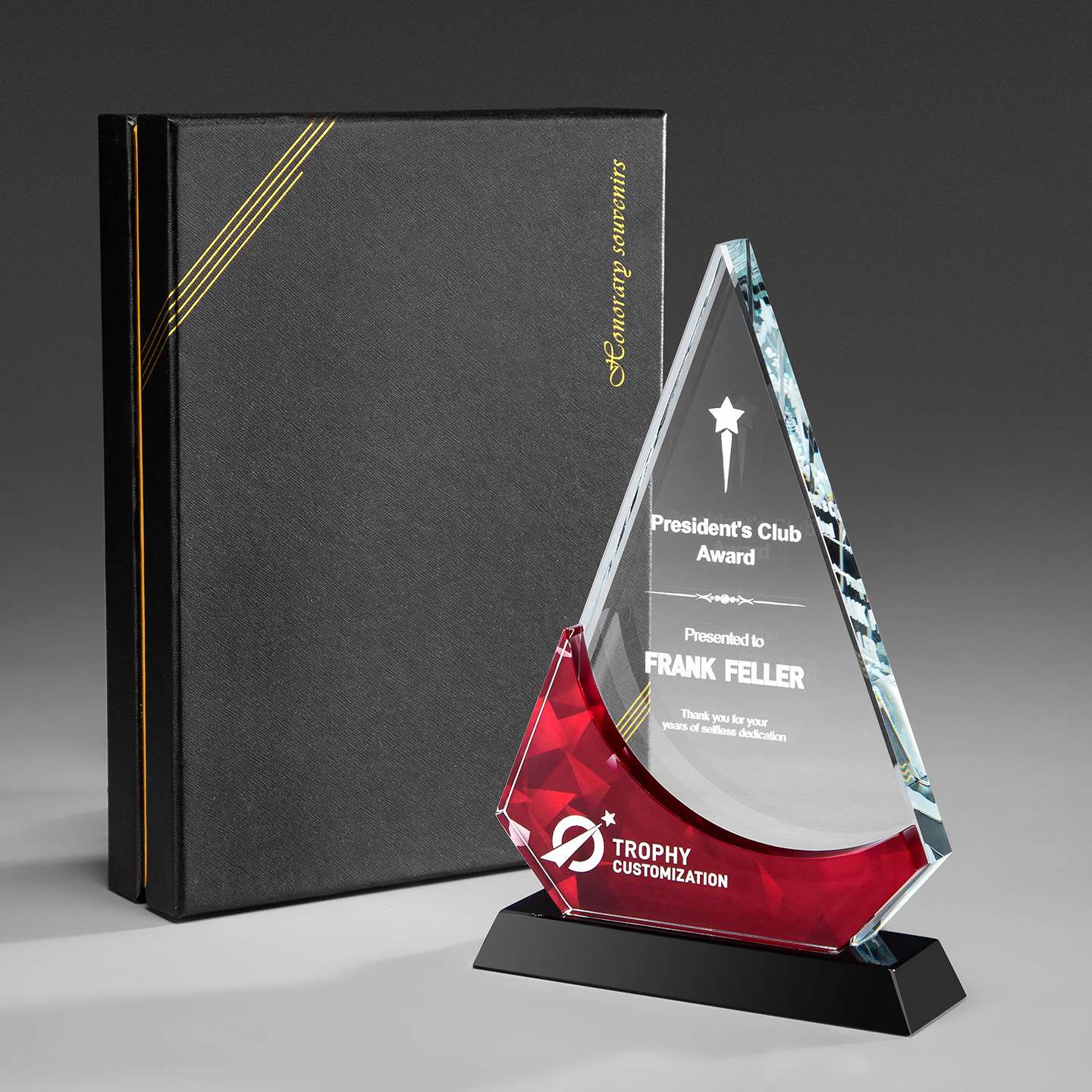 HBL Wholesale Triangle Shape Blank Crystal Glass Trophy Award Custom 3d Logo Trophies Medals Plaques With Black Base
