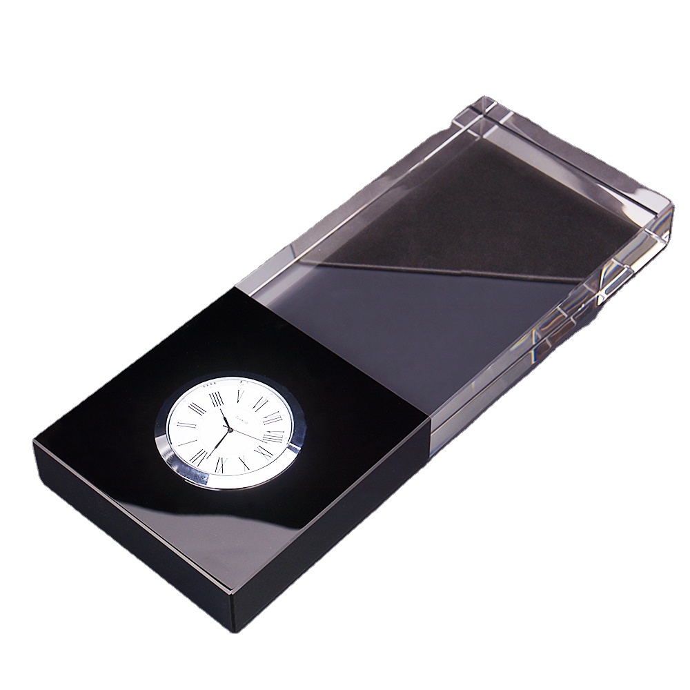 Honor of Crystal Wholesale Hand Crafted Personalized Blank Clear Glass Cube K9 Crystal Desk Clock for Souvenir Gift