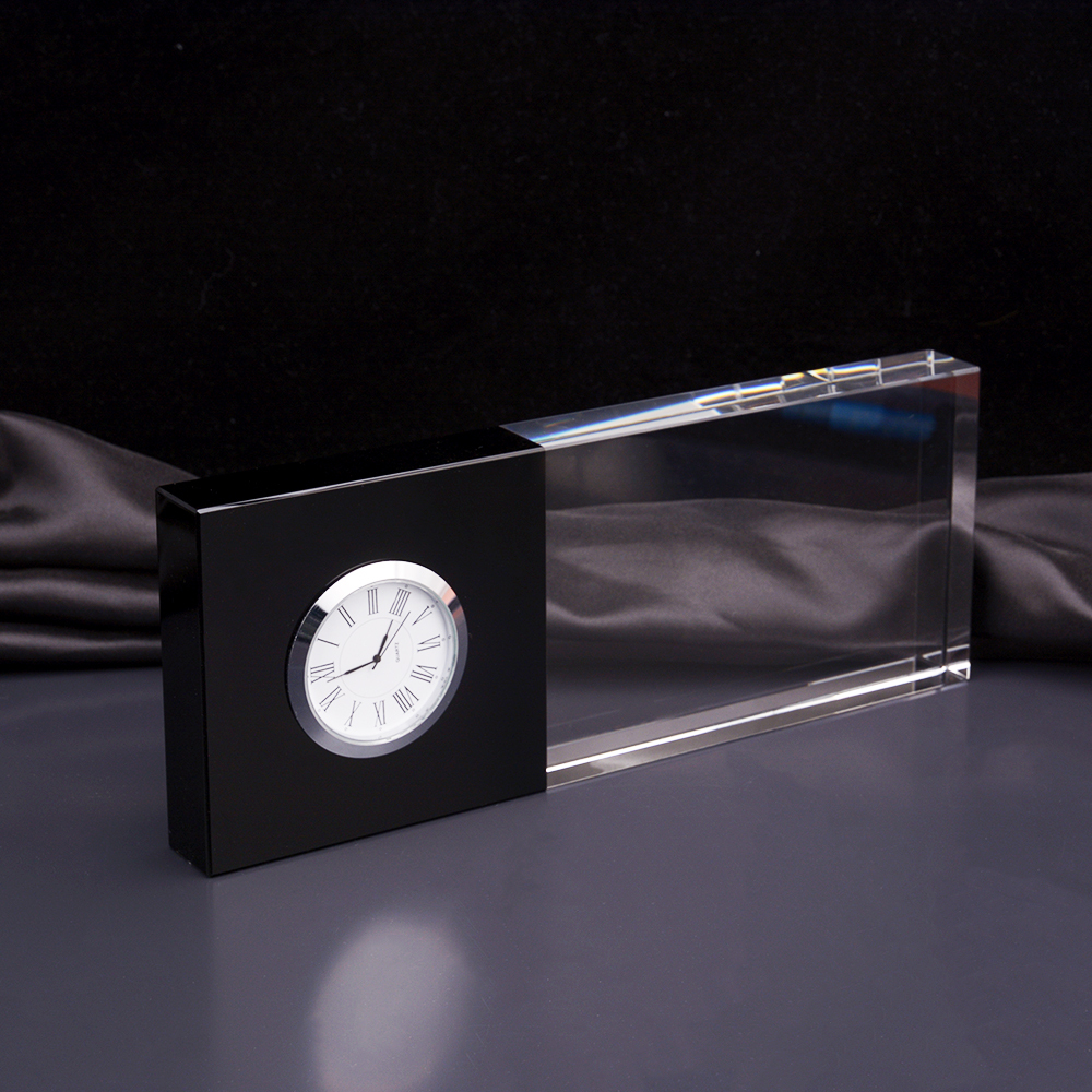 Honor of Crystal Wholesale Hand Crafted Personalized Blank Clear Glass Cube K9 Crystal Desk Clock for Souvenir Gift