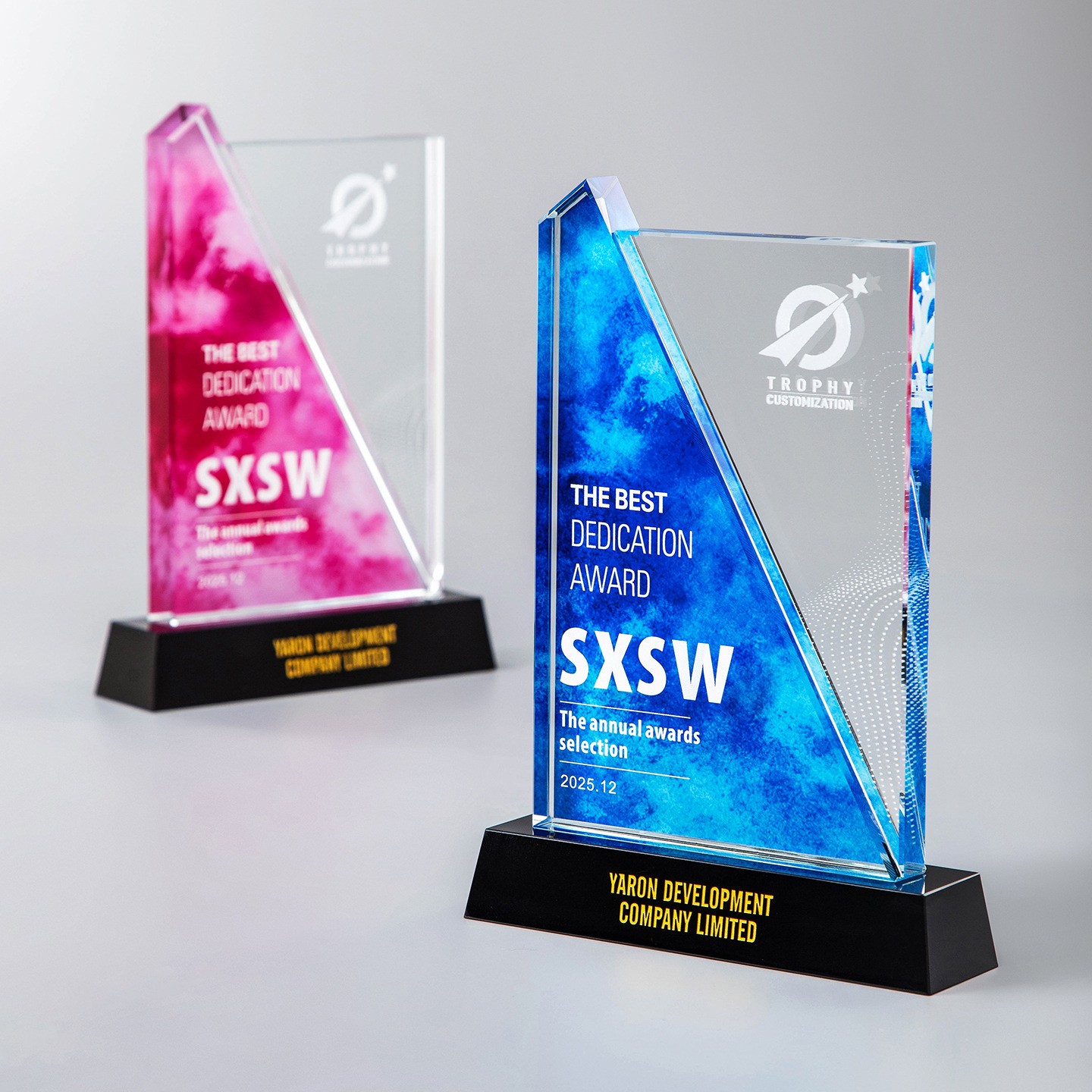 Business Custom Colorful Glass Trophy and Awards Modern High-End Colorful Printed Laser Engraved Crystal Trophy