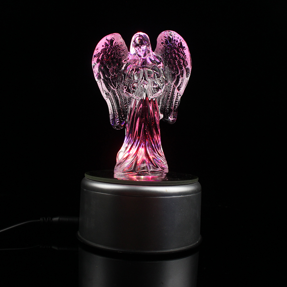 Folk Art Crystal Standing Angel Statue with Lamp for Church Christening Gifts