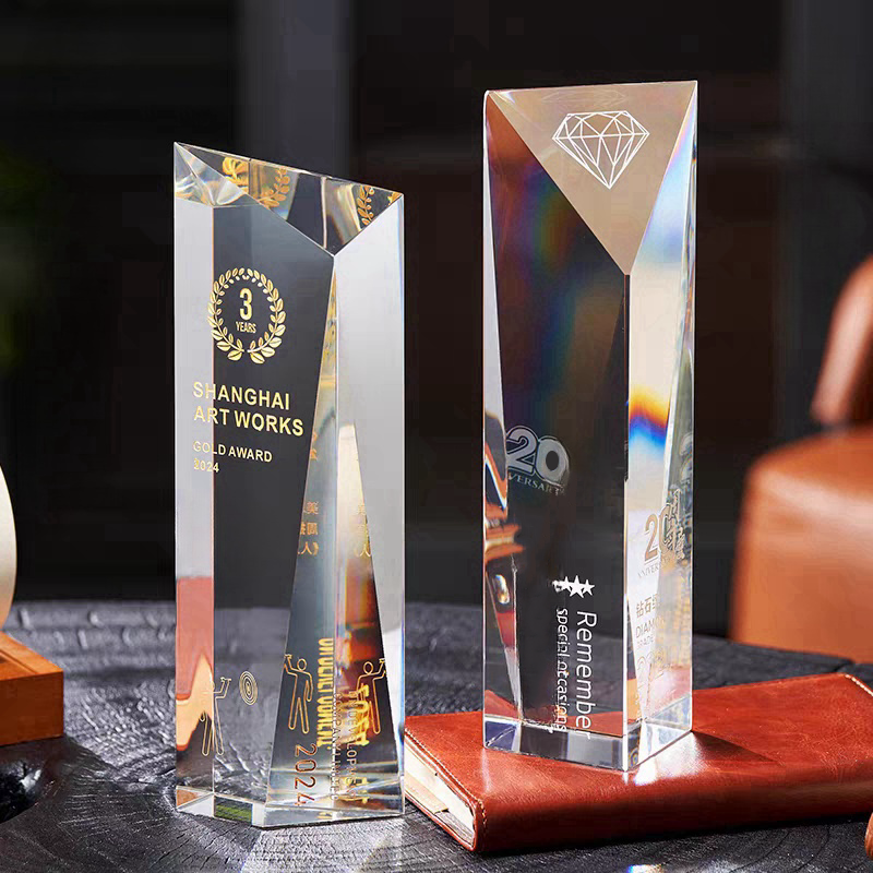 JN Custom Creative Design Color Printing Crystal Trophy Sublimation Blank Engraved Crystal Trophy Plaque Awards