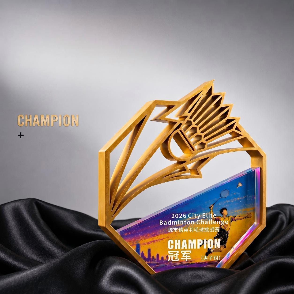 HBL Full Color Printing Custom Sports Metal Hollow Frame Crystal Award Trophy for Basketball Football Badminton Competition