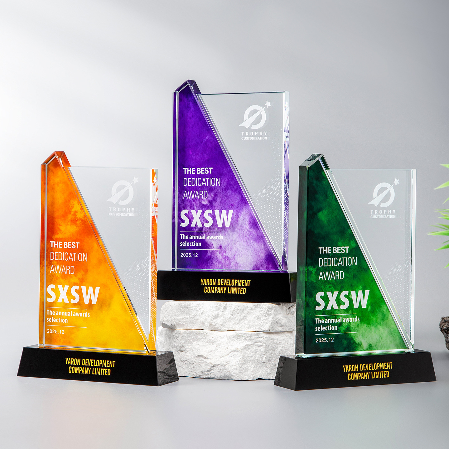 Business Custom Colorful Glass Trophy and Awards Modern High-End Colorful Printed Laser Engraved Crystal Trophy