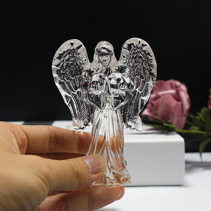Folk Art Crystal Standing Angel Statue with Lamp for Church Christening Gifts