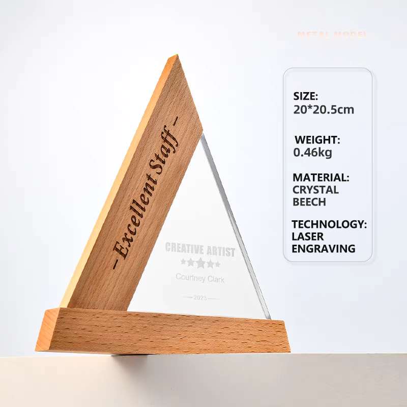 JN Business Wooden Trophy Sublimation Triangle Shape Engraved Uv Printing Wooden Award Trophy Wooden Shield Award