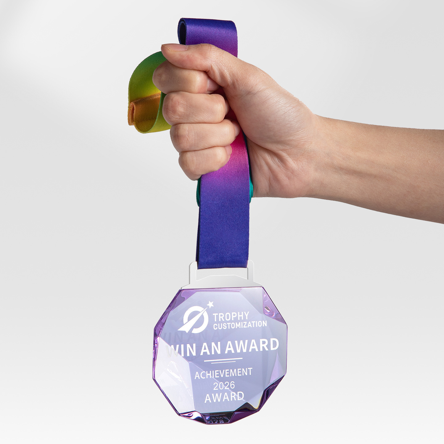 HBL Personalized Logo Custom Engraved Color Crystal Medal With Ribbon for Sports Competition Award Souvenir Gifts