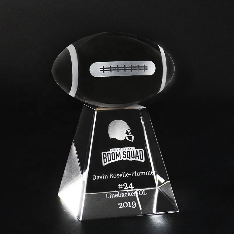 Custom Engraved K9 Crystal American Football Trophy Award