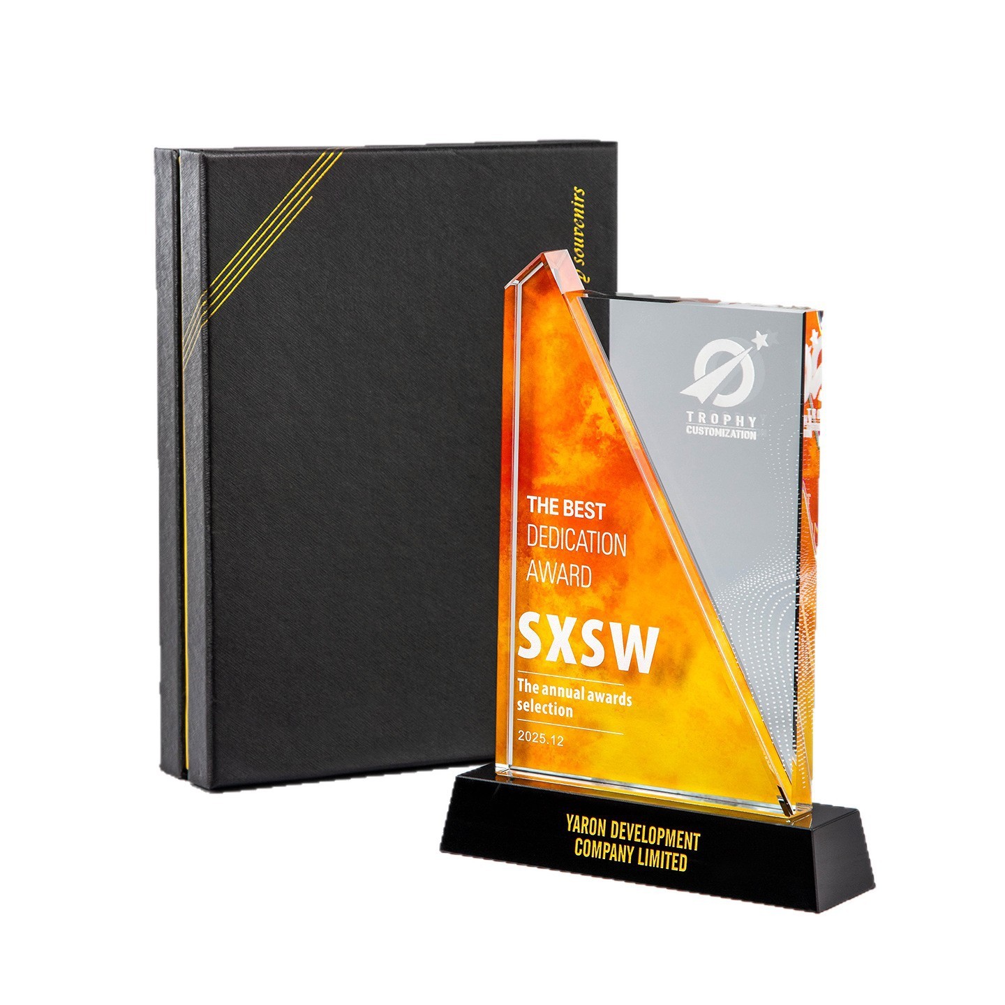 Business Custom Colorful Glass Trophy and Awards Modern High-End Colorful Printed Laser Engraved Crystal Trophy