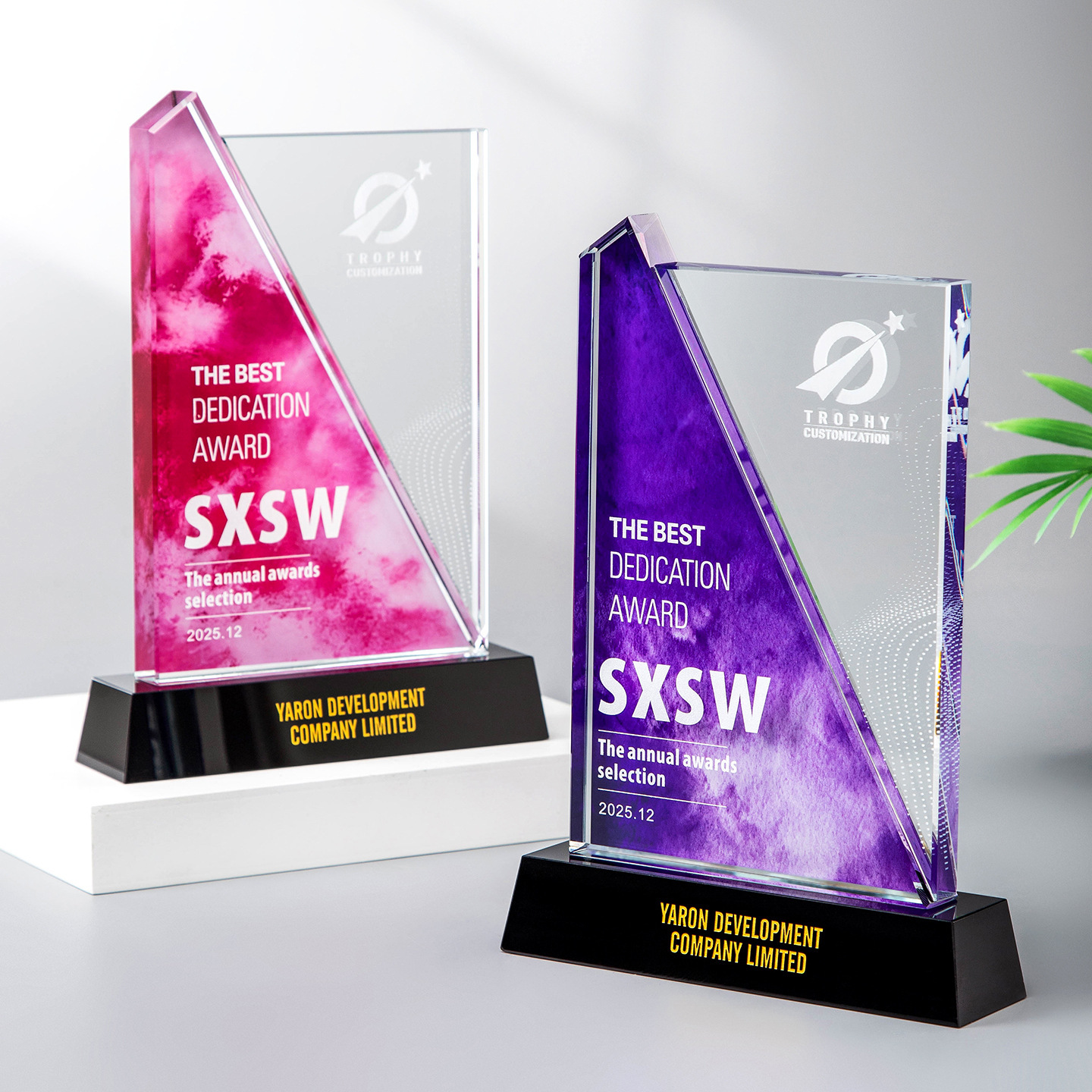 Business Custom Colorful Glass Trophy and Awards Modern High-End Colorful Printed Laser Engraved Crystal Trophy