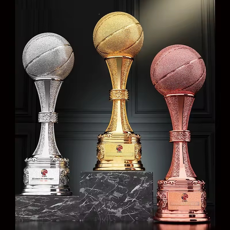 Custom Free Basketball Sports Competition Champion Football Gold Ball Trophy Awards Resin Crystal Golden Ball Soccer Cup