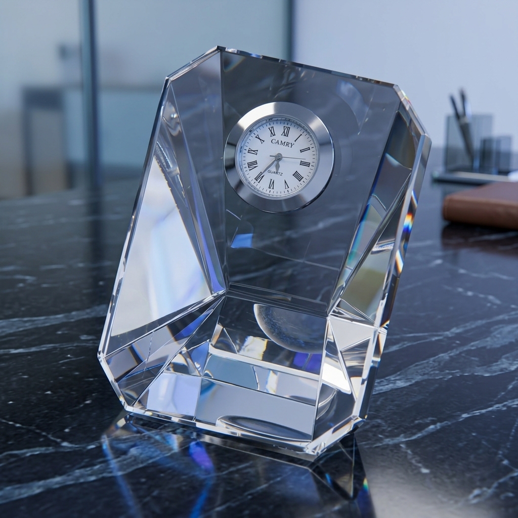 High Quality Customized Wedding Favor Office Desk Table Decoration K9 Crystal Clock for Souvenirs Business Gifts