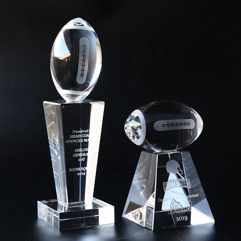Custom Engraved K9 Crystal American Football Trophy Award