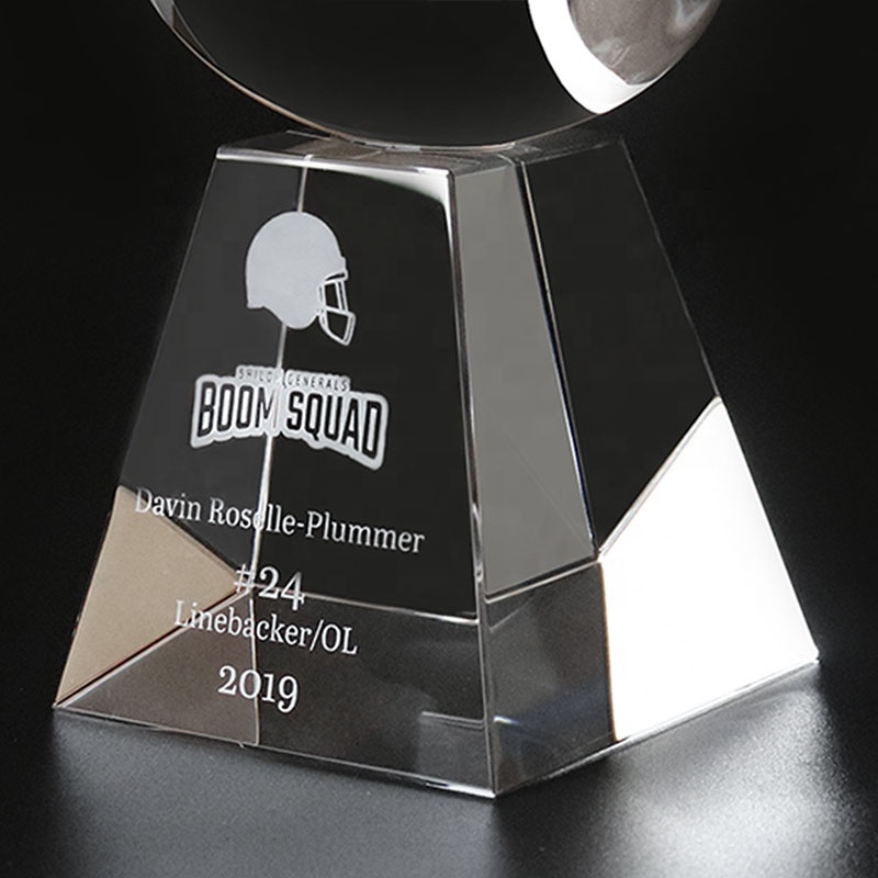 Custom Engraved K9 Crystal American Football Trophy Award