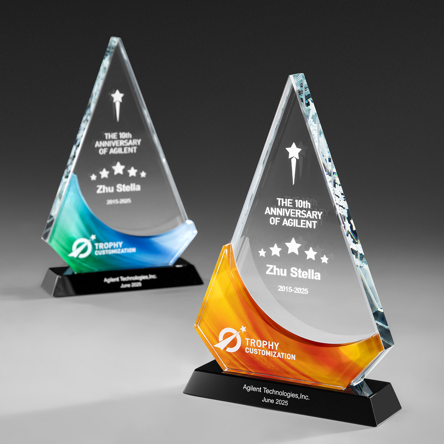HBL Wholesale Triangle Shape Blank Crystal Glass Trophy Award Custom 3d Logo Trophies Medals Plaques With Black Base