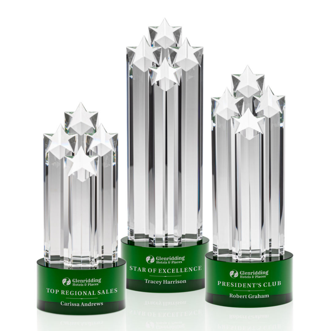 Hitop Custom Ascot Green Star Crystal Award Hexagon-Shaped Clear Glass Souvenir Business Gift with UV Printing Option