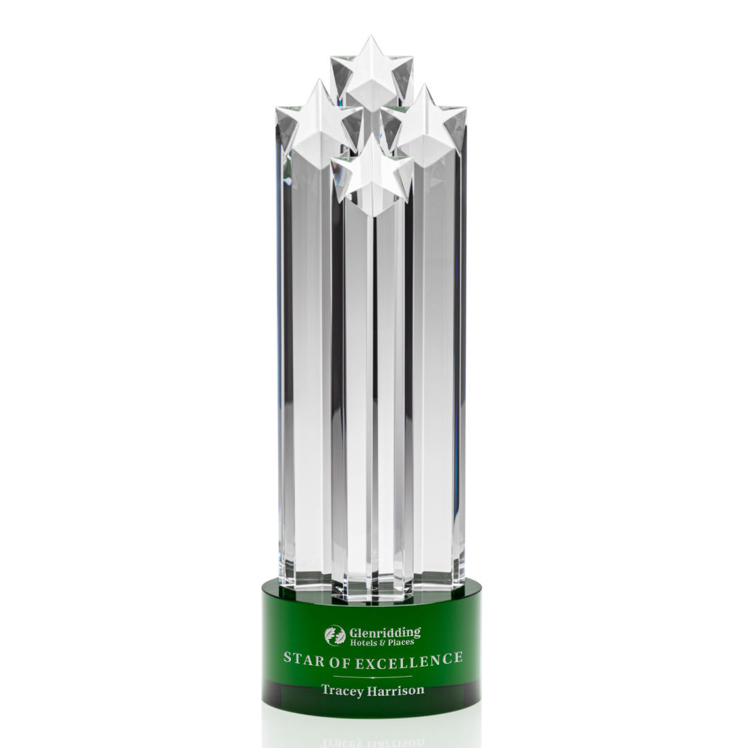 Hitop Custom Ascot Green Star Crystal Award Hexagon-Shaped Clear Glass Souvenir Business Gift with UV Printing Option