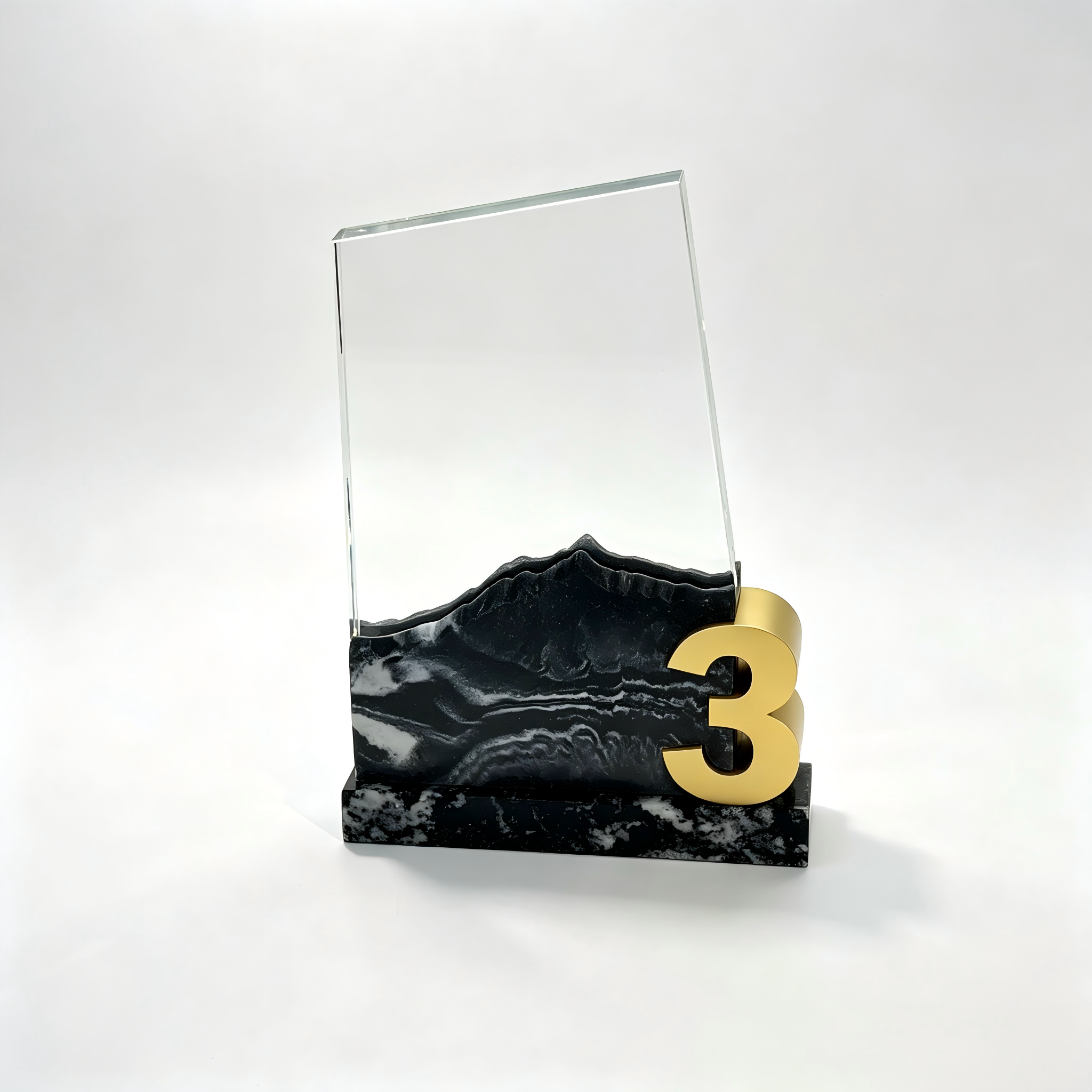 Mountain Shape Black Crystal Eco-friendly Engraved Trophy Custom 3D Number Years Service Award Plaque Sports Souvenir
